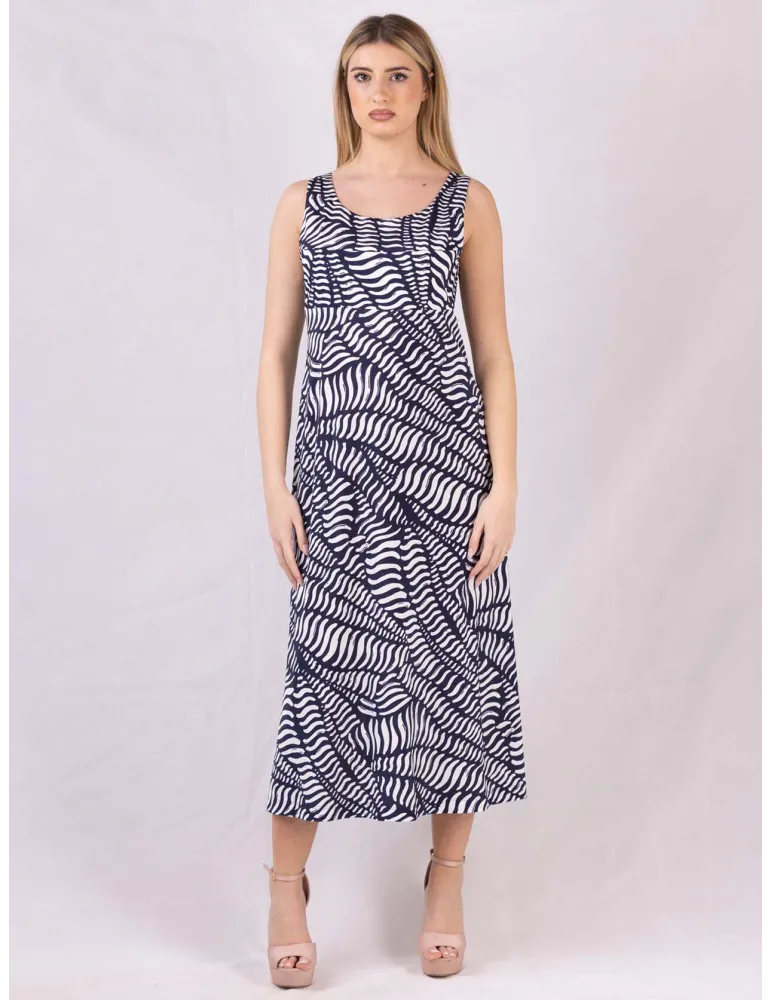 White and blue viscose trapeze style long sun dress White and blue viscose trapeze style long sun dress