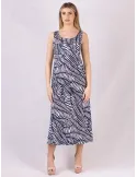 White and blue viscose trapeze style long sun dress