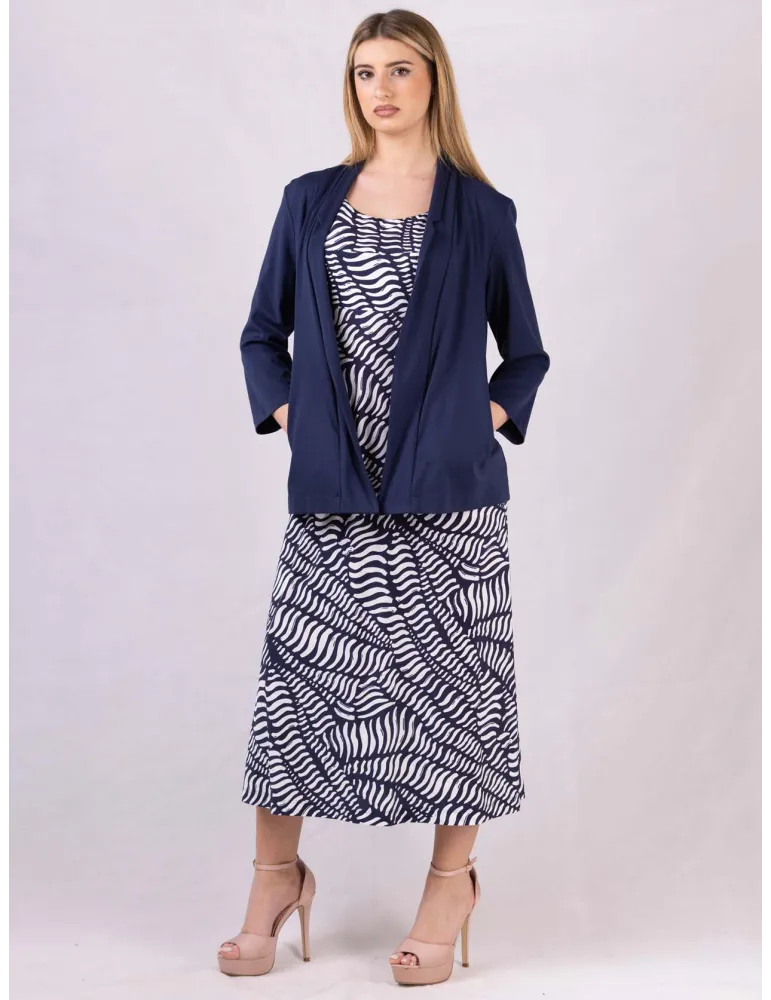 White and blue viscose trapeze style long sun dress