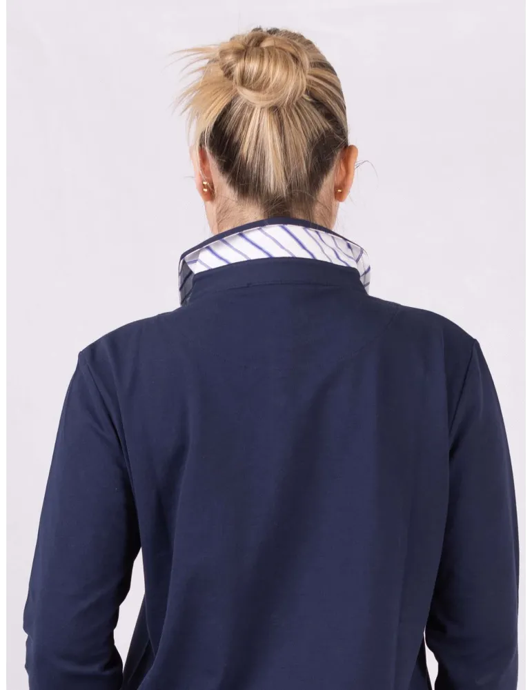 Dark blue piquè cotton shirt for ladies | Italian Natural Clothing