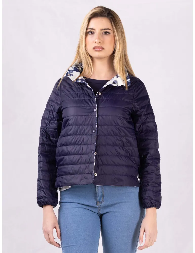 Riva Tricot Lightweight reversible padded jacket in blue | Plus size