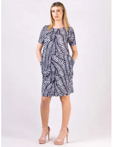 White and blue viscose silk daily sheath dress