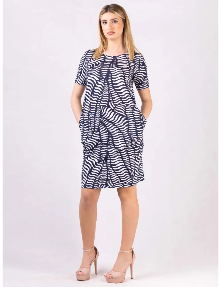 Riva Tricot Italy | White and blue viscose silk daily summer dress Riva Tricot Italy | White and blue viscose silk daily summer dress