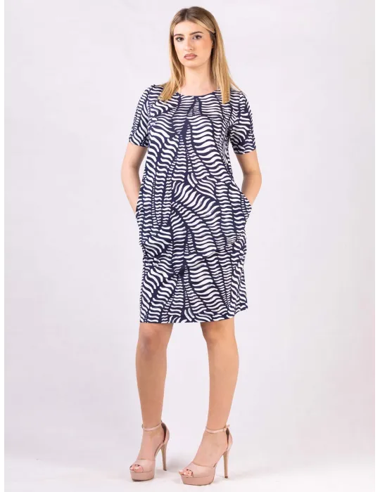 Riva Tricot Italy | White and blue viscose silk daily summer dress Riva Tricot Italy | White and blue viscose silk daily summer dress