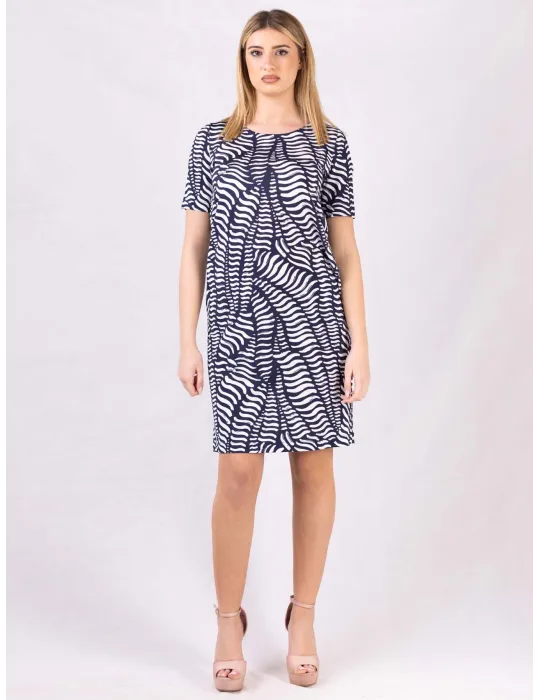 Riva Tricot Italy | White and blue viscose silk daily summer dress