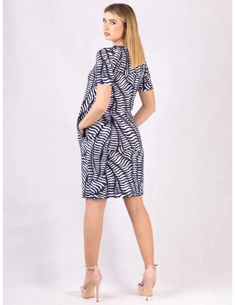 Riva Tricot Italy | White and blue viscose silk daily summer dress