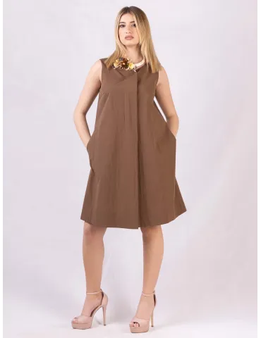 Riva Tricot Brown A-line cotton sun dress with front pleat