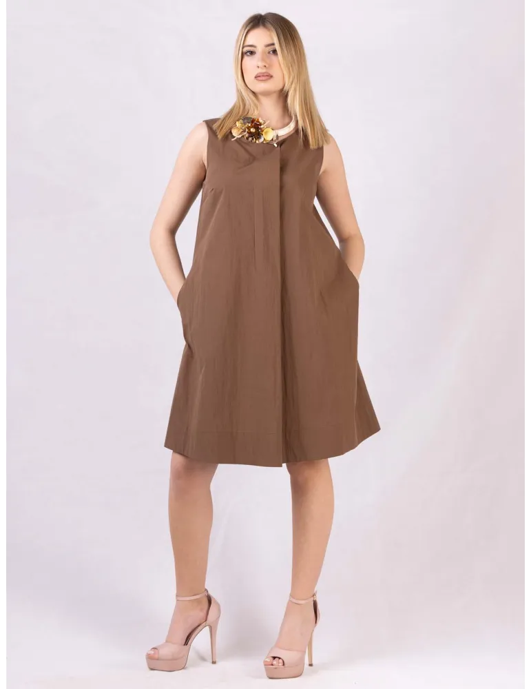 Brown A-line cotton sundress with front pleat | Plus size summer dress Brown A-line cotton sundress with front pleat | Plus size summer dress