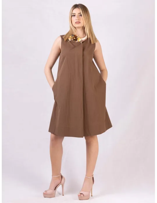 Brown A-line cotton sundress with front pleat | Plus size summer dress Brown A-line cotton sundress with front pleat | Plus size summer dress