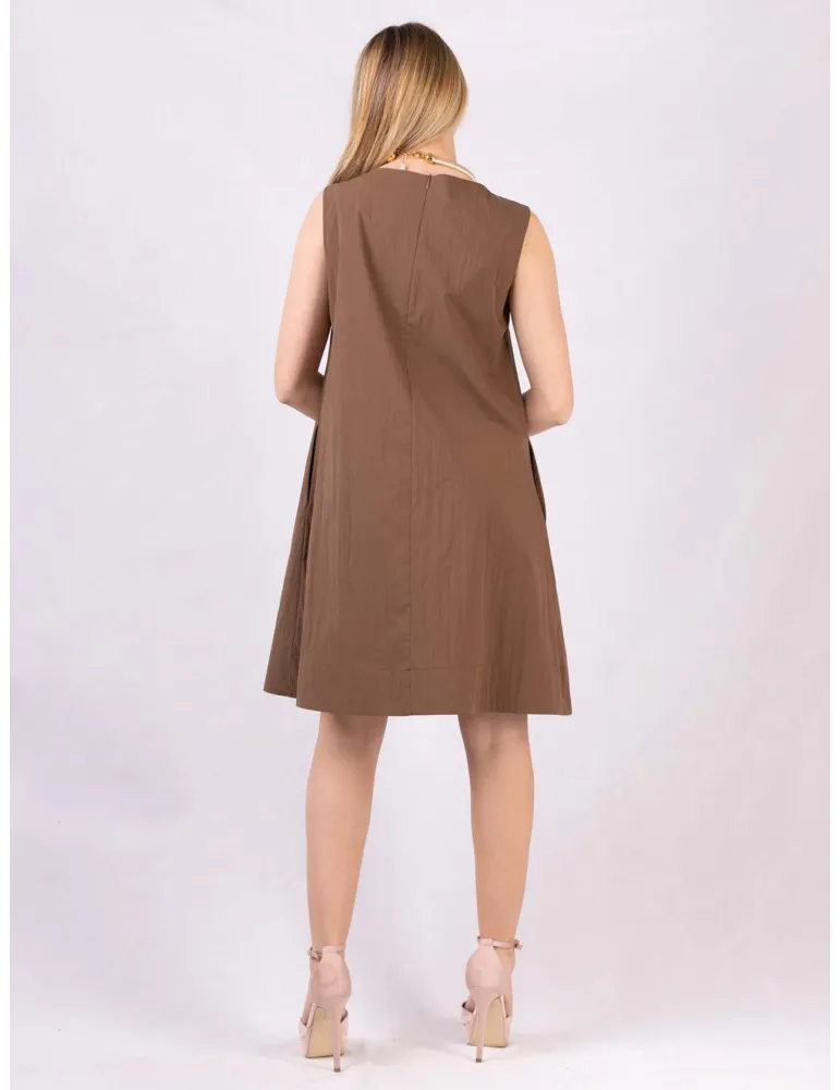 Riva Tricot Brown A-line cotton sun dress with front pleat