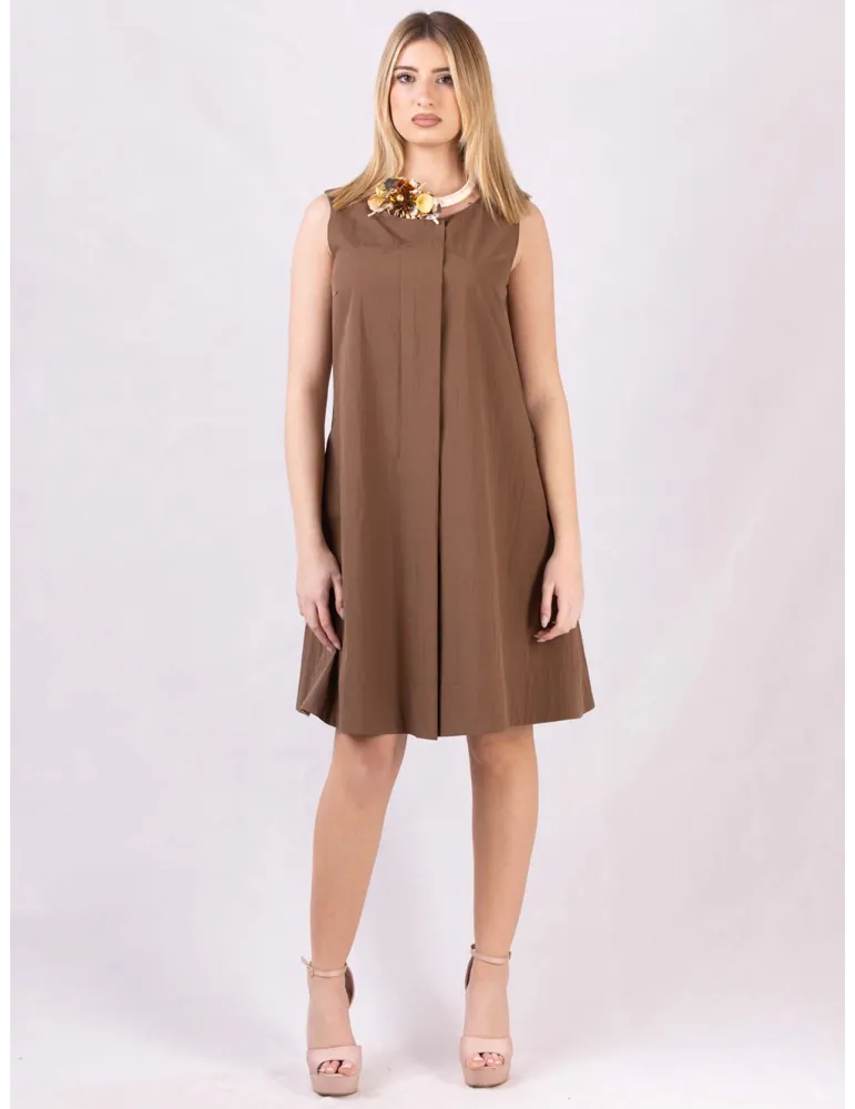 Riva Tricot Brown A-line cotton sun dress with front pleat