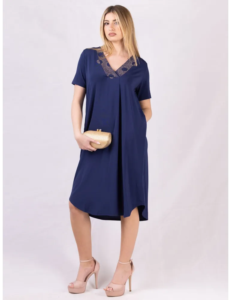 Francesca Mercuriali SS 2025 | Blue trapeze silk dress with pockets