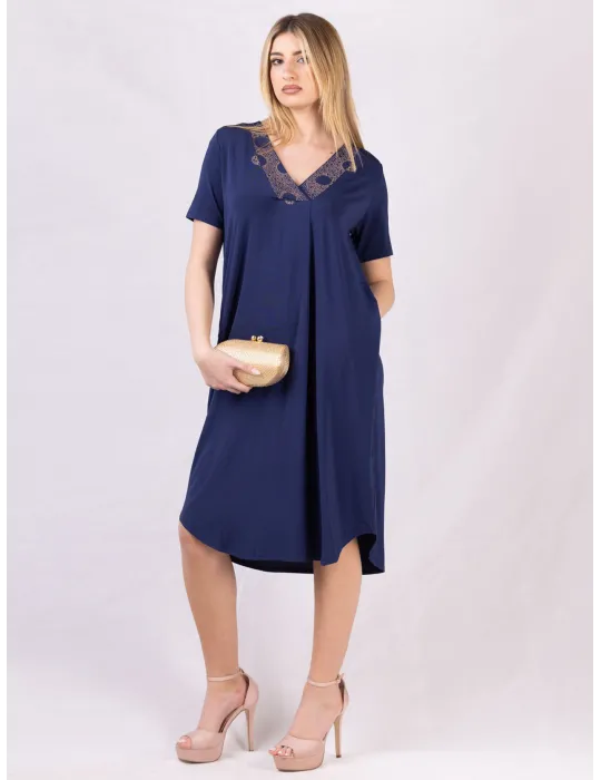 Francesca Mercuriali Blue A-line silk dress with pockets