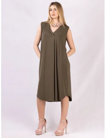 F. Mercuriali Military green A-line silk sundress with pockets
