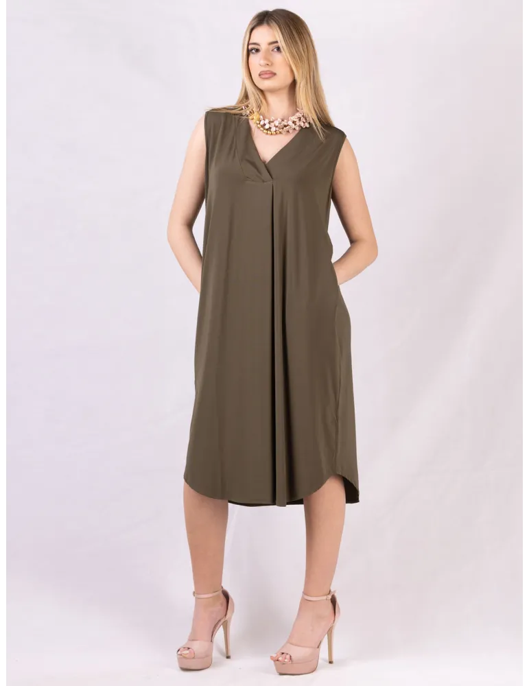 F. Mercuriali Military green A-line silk sundress with pockets F. Mercuriali Military green A-line silk sundress with pockets