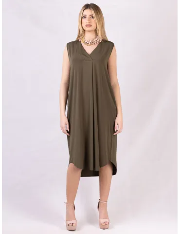 F. Mercuriali Military green A-line silk sundress with pockets 2