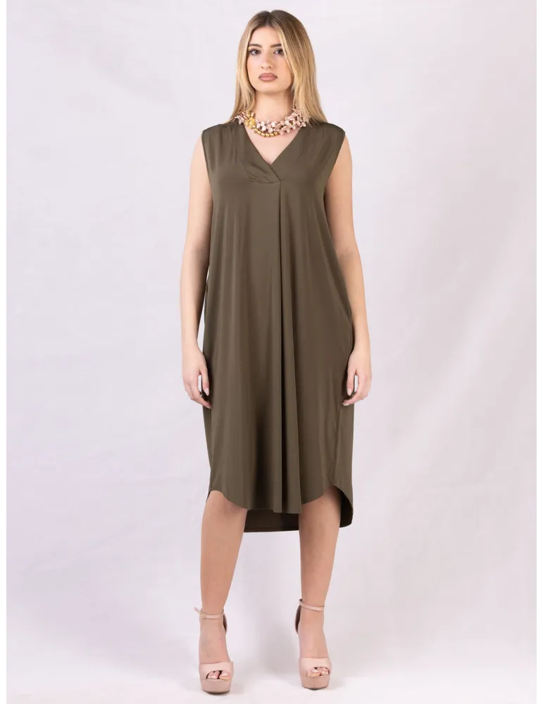 F. Mercuriali Military green A-line silk sundress with pockets