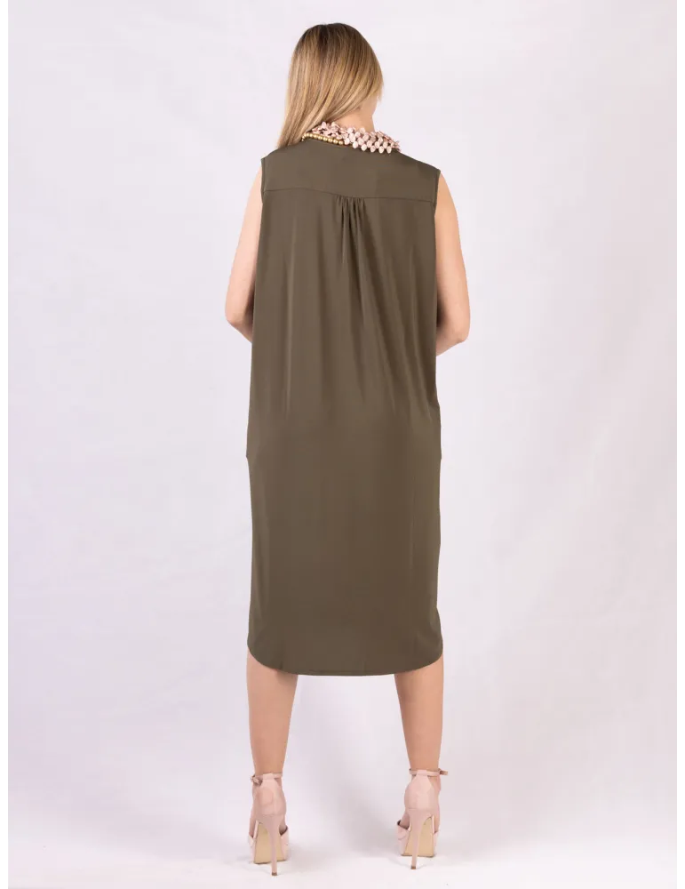 F. Mercuriali Military green A-line silk sundress with pockets