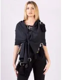 Black maxi tippet cape scarf with fringes and rhinestones