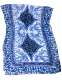 White and blue pure silk Arabic miniatures printed scarf