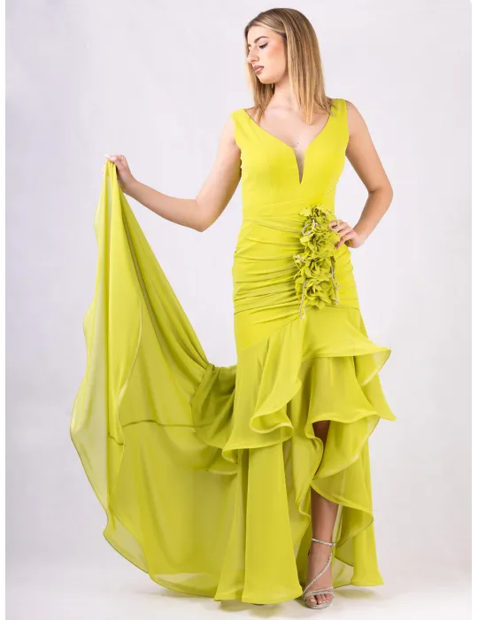 Sonia Pena 12501024 | Enchanting Lime Green Gown with Train and Stole Sonia Pena 12501024 | Enchanting Lime Green Gown with Train and Stole