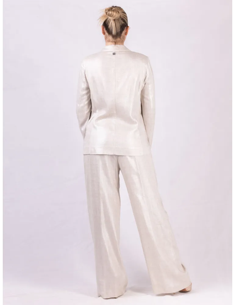 Zanetti 1965 | Tailleur pantaloni etnico lino e seta lurex platino