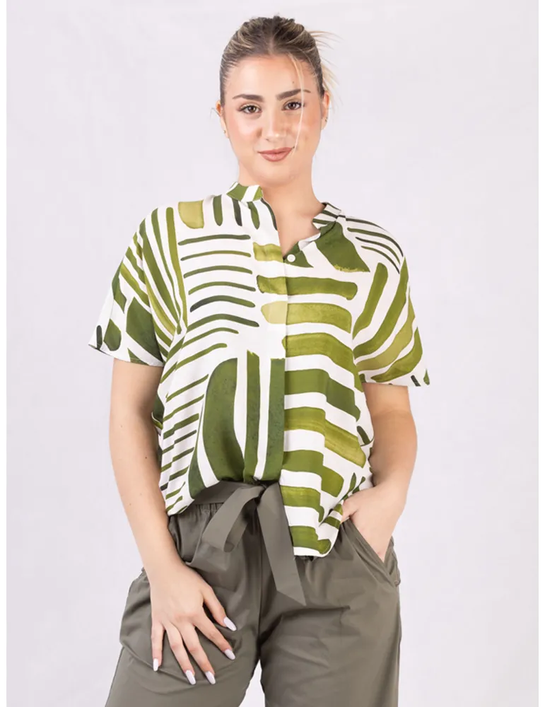 Zanetti Italy | White and green natural silk summer shirt