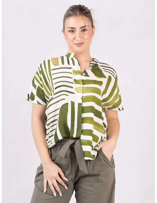 Zanetti Italy | White and green natural silk summer shirt