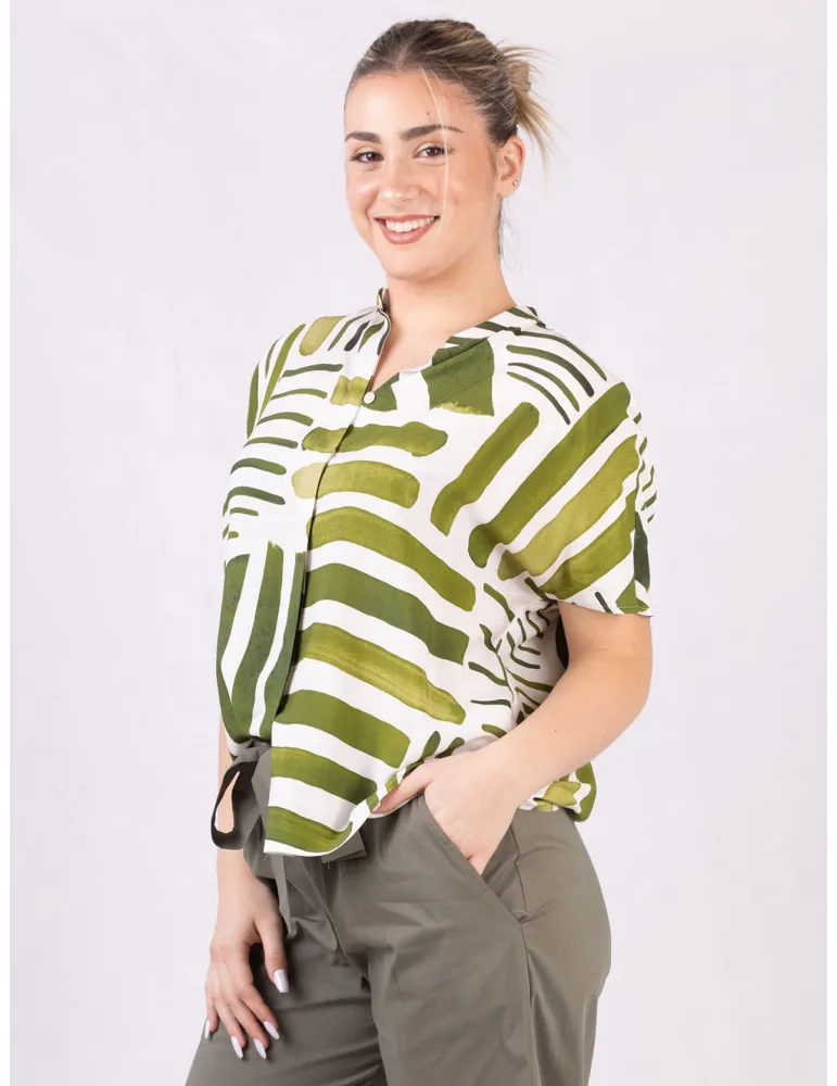 Zanetti Italy | White and green natural silk summer shirt Zanetti Italy | White and green natural silk summer shirt