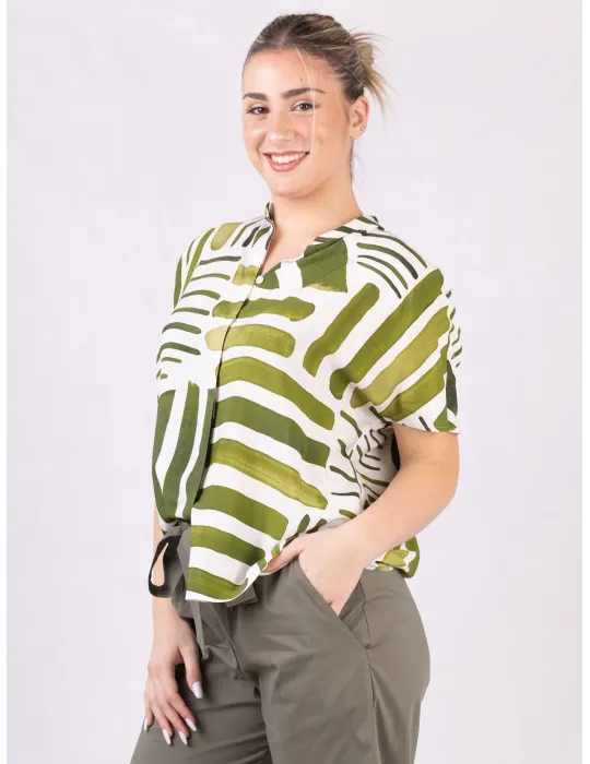 Zanetti Italy | White and green natural silk summer shirt Zanetti Italy | White and green natural silk summer shirt