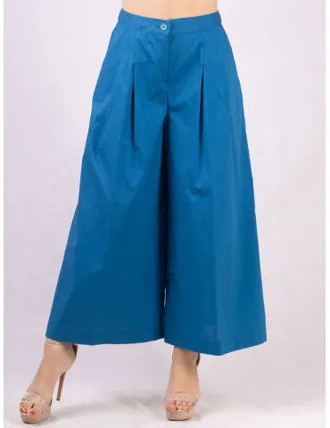 Zanetti petrol blue cotton large ankle length trousers