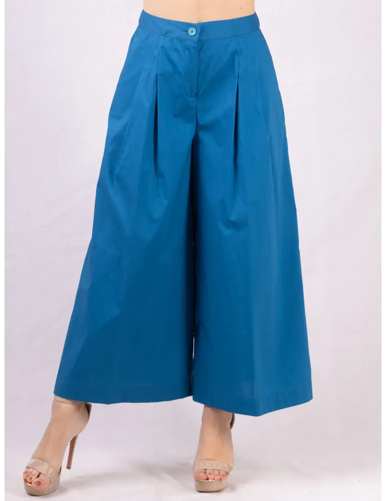 Zanetti petrol blue cotton large ankle length trousers