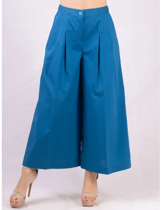 Zanetti petrol blue cotton large ankle length trousers Zanetti petrol blue cotton large ankle length trousers