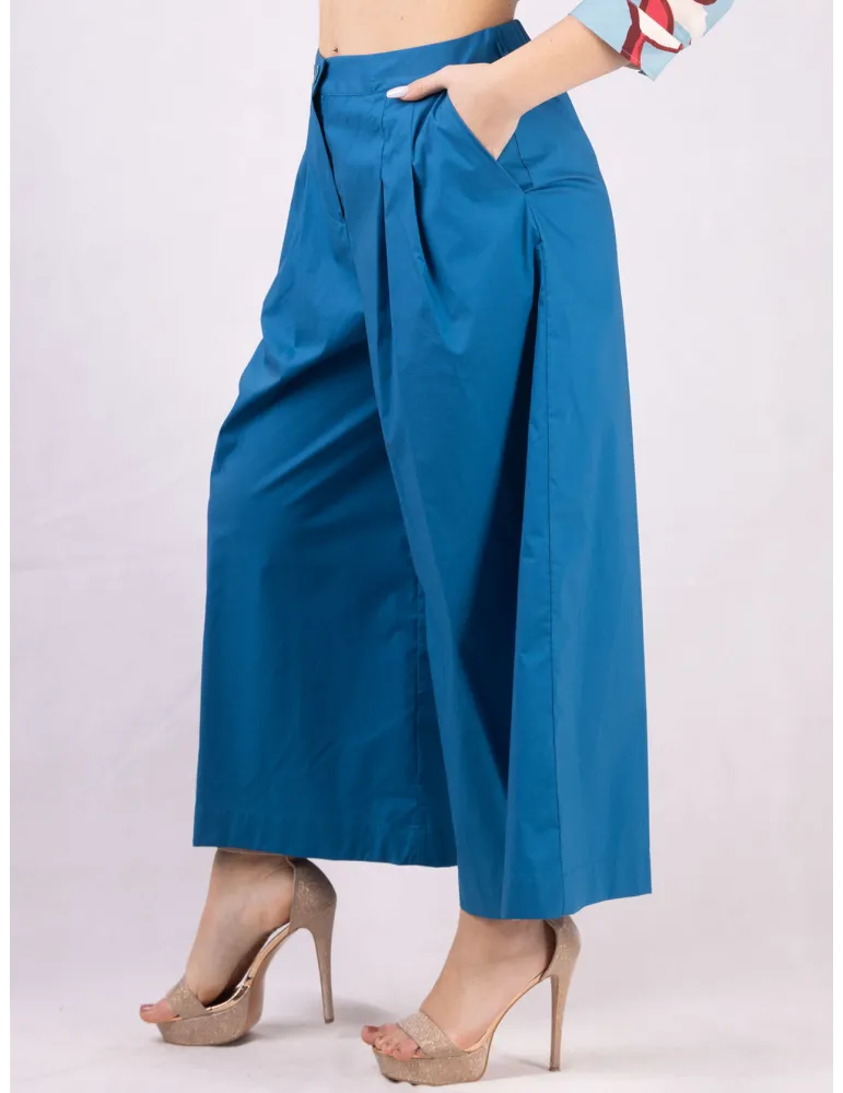 Zanetti petrol blue cotton large ankle length trousers | Plus size