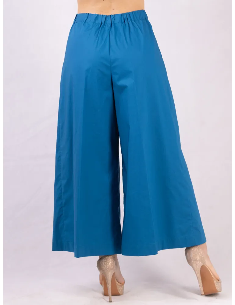 Zanetti petrol blue cotton large ankle length trousers | Plus size