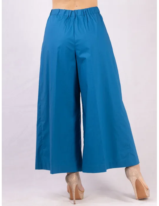 Zanetti petrol blue cotton large ankle length trousers