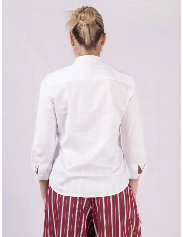 Zanetti Italy White cotton shirt with origami embroidery