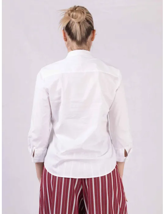 Camicia bianca di cotone con origami al collo e polsi | Zanetti