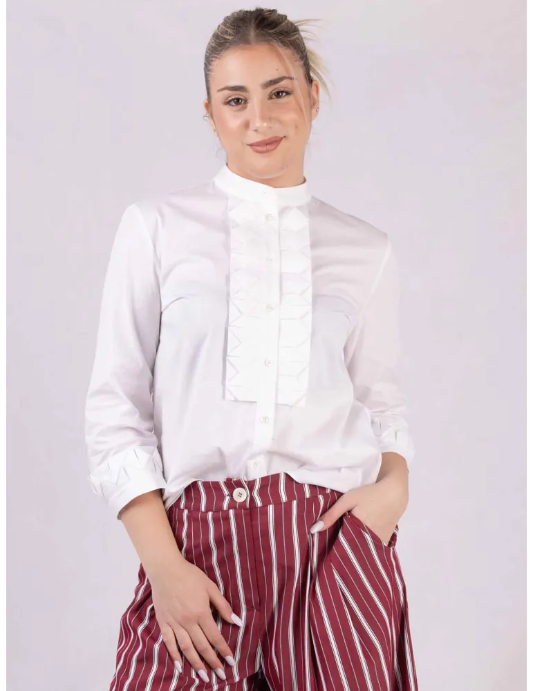 Camicia bianca di cotone con origami al collo e polsi | Zanetti
