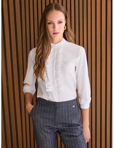Zanetti Italy White cotton shirt with origami embroidery