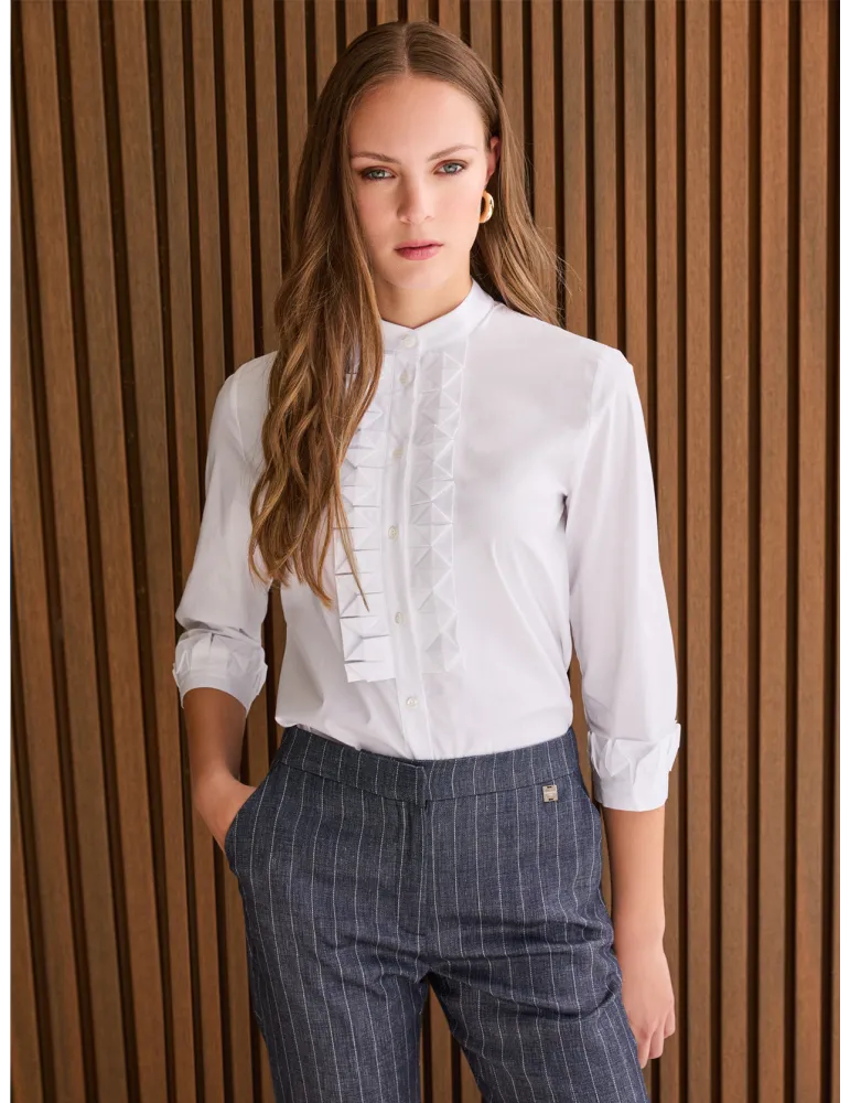 Zanetti Italy | White cotton shirt with origami embroidery Zanetti Italy | White cotton shirt with origami embroidery