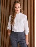Zanetti Italy White cotton shirt with origami embroidery