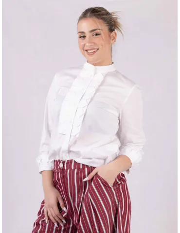 Zanetti Italy White cotton shirt with origami embroidery 2