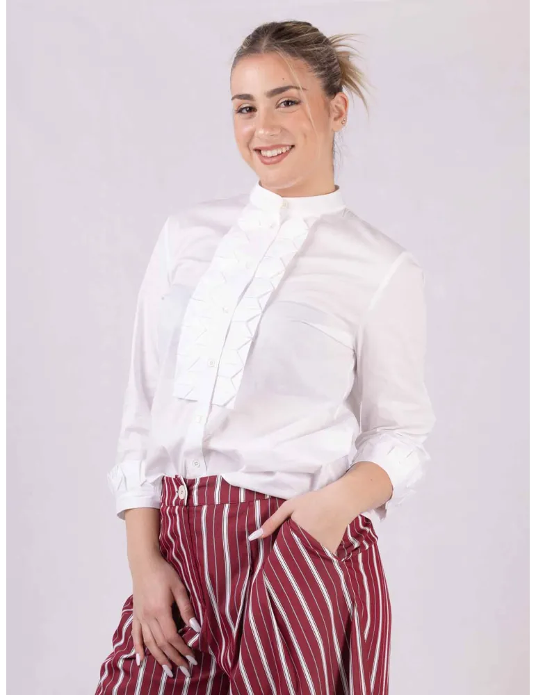 Zanetti Italy White cotton shirt with origami embroidery