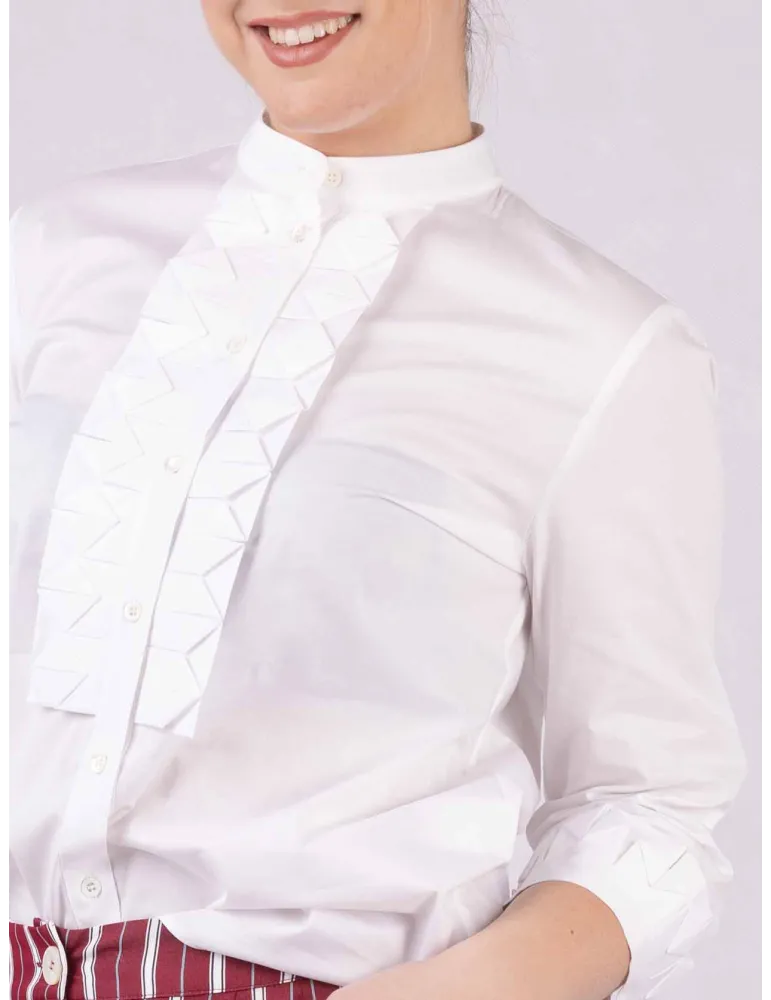 Zanetti Italy | White cotton shirt with origami embroidery