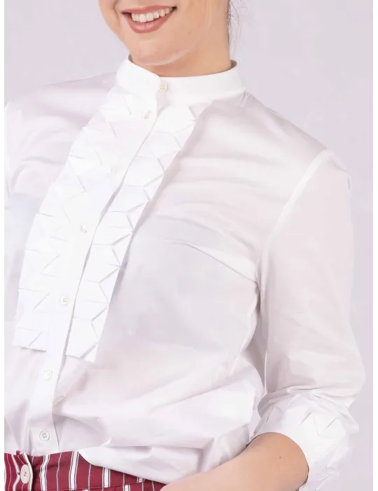 Camicia bianca di cotone con origami al collo e polsi | Zanetti