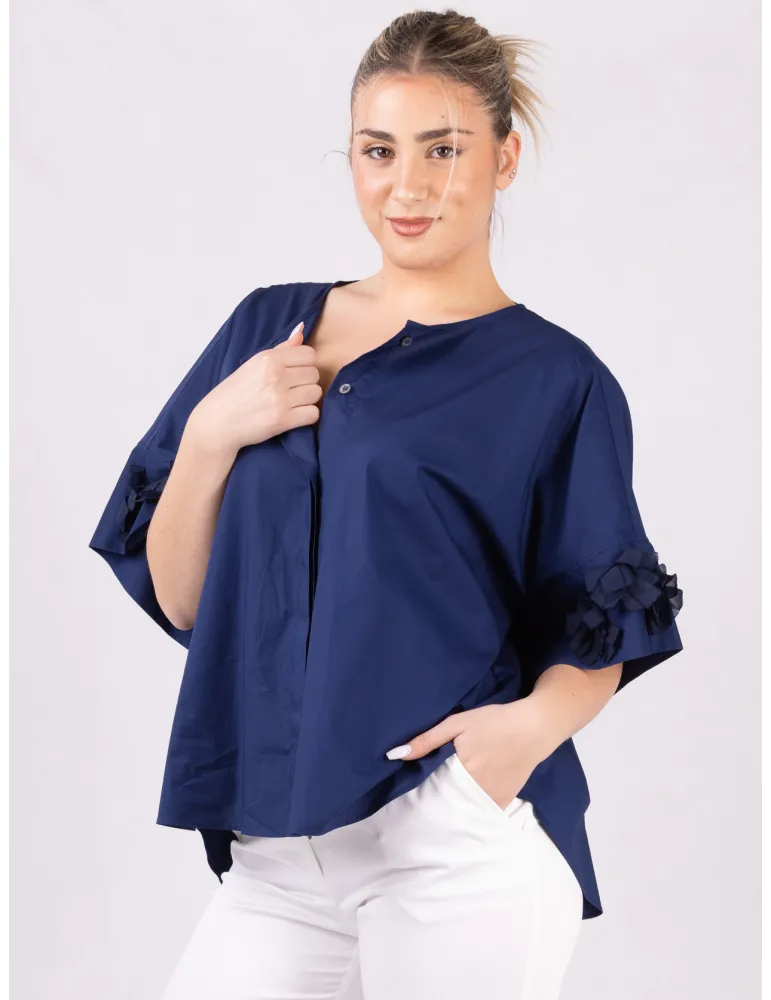 Zanetti Italy Blue cotton oversize shirt short sleeves