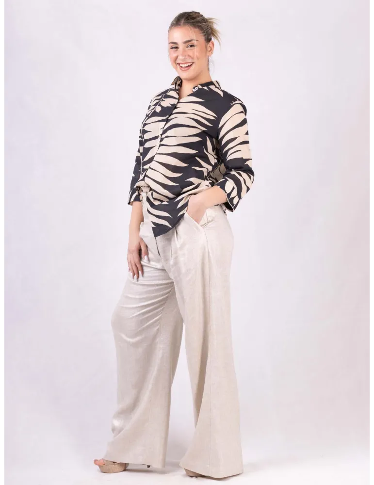 Black and beige ethnic print cotton muslin shirt by Zanetti