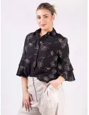 Camicia nera di cotone con ricami beige Zanetti fino alla taglia 52
