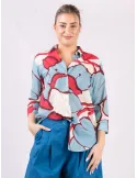 Light blue and red print cotton muslin long shirt by Zanetti